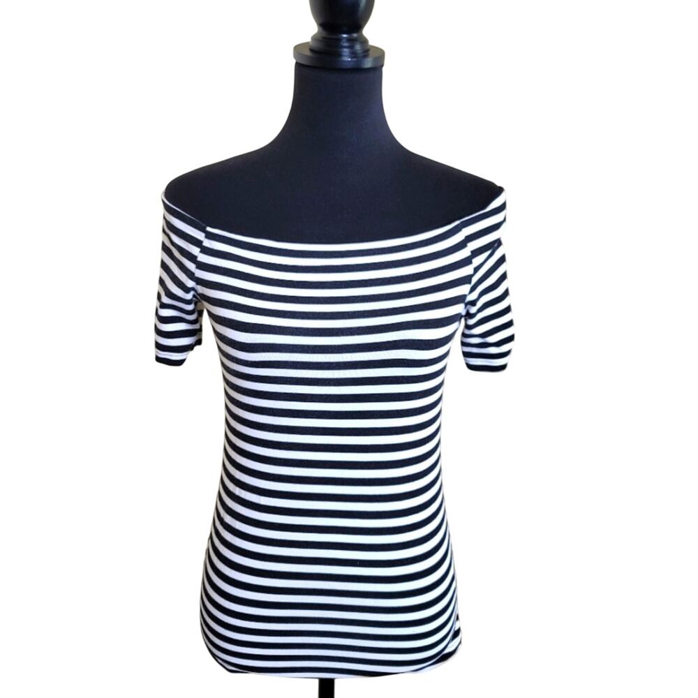 Venus Off the Shoulder Top Blouse Striped Black & White Size Small